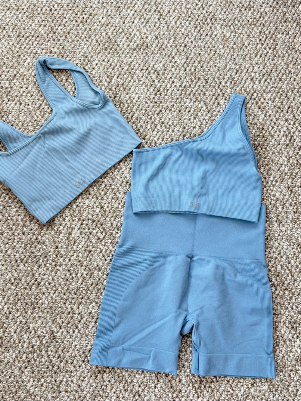 SET Active Light Blue Ribbed Leggings & Tops Set